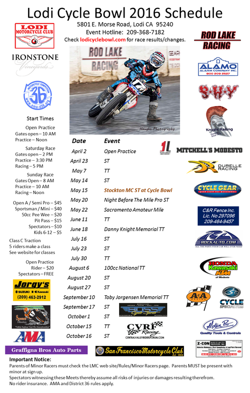 2016 Lodi Cycle Bowl Season Schedule