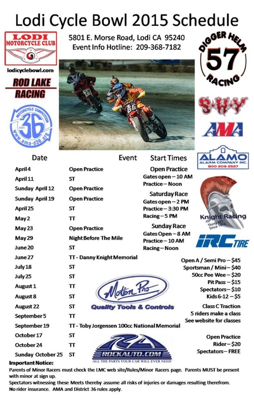 2015 Lodi Cycle Bowl Season Schedule